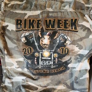 Camouflage Bike Week Graphic Denim Sleevelless Mens Large 2010 On Celebrating 69